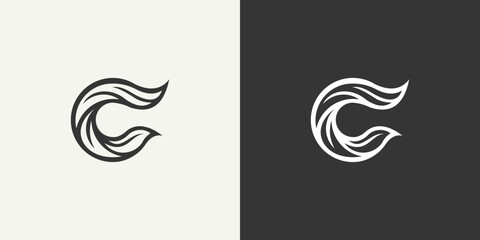 C floral illustration modern luxury typography logo design, c beauty salon logo, c nature design
