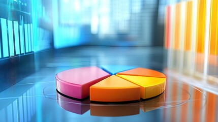 Fototapeta premium 3D-rendered pie chart illustrating profit distribution, placed on a clean, futuristic background with ample room for text