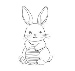 Cute Easter Bunny Coloring Page with Eggs and Flowers for Kids