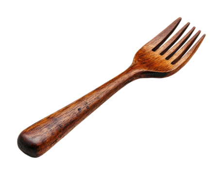 Wooden fork culinary tool studio setting high fidelity minimalist design kitchen concept isolated on transparent background png