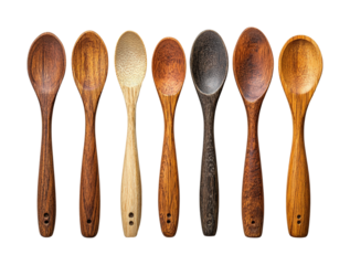 Artisan wooden spoons displayed on culinary tools studio setting high-quality imagery isolated on transparent background png