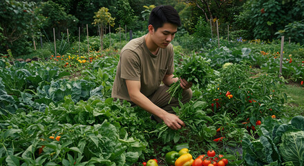person picking vegetables in the garden