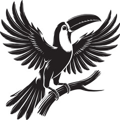 Toucan Bird Flying Silhouette vector illustration isolated on white backgournd