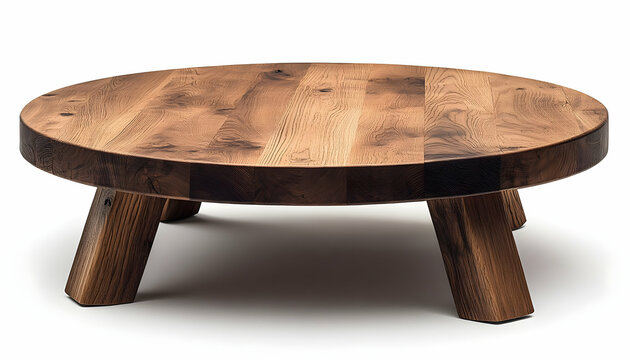 Rustic round wooden coffee table, studio shot