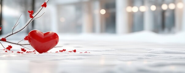 Minimalist Valentine's Day Card Design A stunningly elegant card showcasing a single red heart resting in the snow, perfect for conveying heartfelt affection with clean fonts and subtle winter