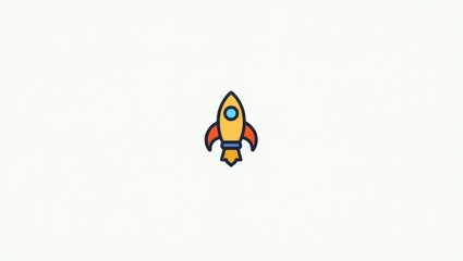 Colorful small rocket icon with flames launching upwards, space exploration concept, technology innovation background, minimalistic white backdrop, futuristic theme for presentations and websites