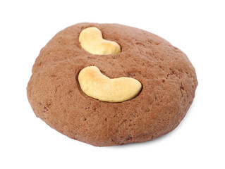 One tasty chocolate cookie with cashew isolated on white