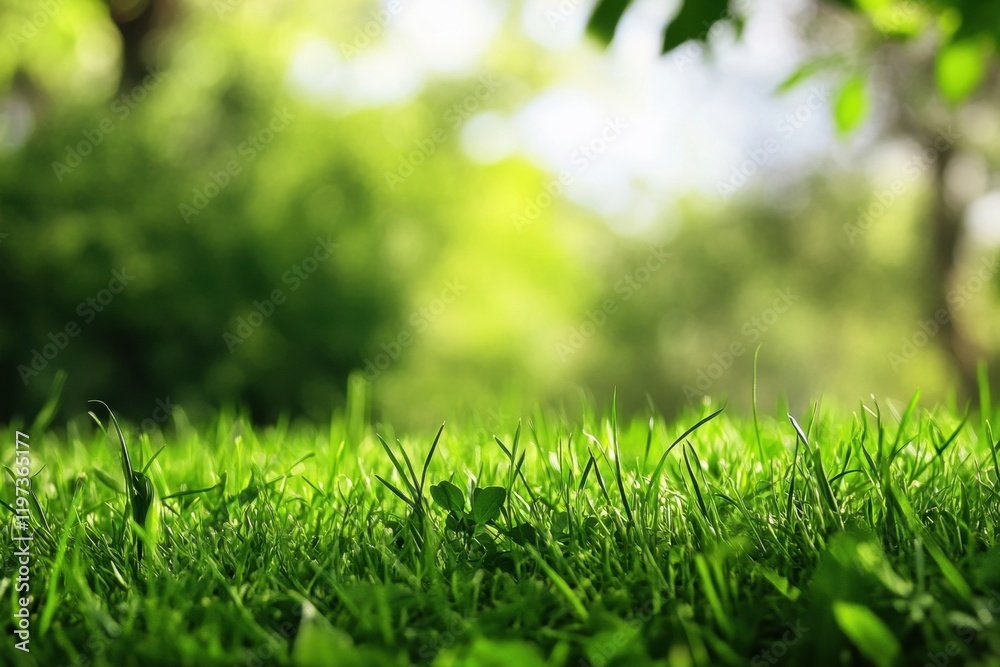 Poster Green grass landscape with ample copy space for text placement in a natural setting during daytime. Generative AI