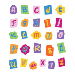 Cute Colorful Alphabet Letters Set with Fun and Playful Decorative Designs Ransom Note Style