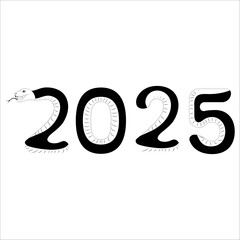 Chinese 2025 Contour White and Black New Year Numeric. Zodiac Asia Silhouette Snake