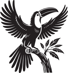 Toucan Bird Flying Silhouette vector illustration isolated on white backgournd