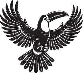 Toucan Bird Flying Silhouette vector illustration isolated on white backgournd