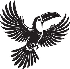 Toucan Bird Flying Silhouette vector illustration isolated on white backgournd