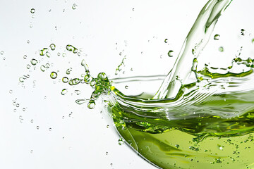 green liquid water or tea oil. neon lime liquid flows and splashes on a transparent background
