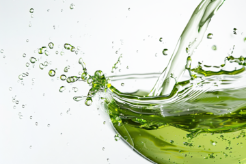 green liquid water or tea oil. neon lime liquid flows and splashes on a transparent background