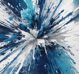 Obraz premium Abstract art with blue and white hues and splatters, white, unique