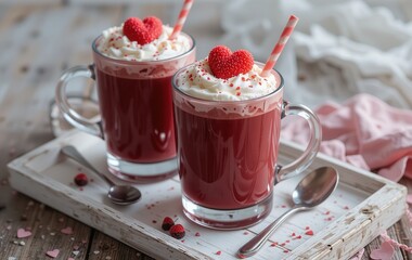 Chocolate drinks with cream topping and love-shaped cakes to welcome Valentine's Day