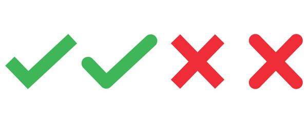 Obraz premium Green check mark and red cross mark icon vector set, check mark and cross mark icon vector set isolated on white background.