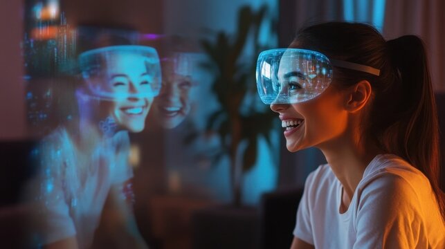 Futuristic Virtual Family Gathering with Holographic Projections and Laughter