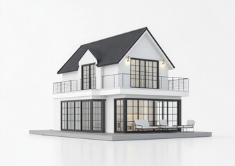 Modern Architectural Design: Two-Story House with Balcony, Minimalist Style