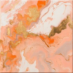 Abstract Peach Gold Marble Acrylic Painting