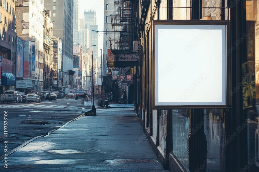 Aufkleber Urban street with empty billboard space for advertising and mock up in a city setting during daytime. Generative AI