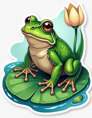Fototapeta premium Cute Cartoon Frog on Lily Pad