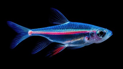 Fototapeta premium Lively neon tetra fish glowing with electric blue and red streaks, creating a dazzling display in the water