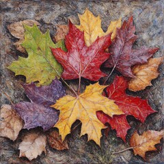 Vibrant Autumn Maple Leaves Oil Painting Still Life