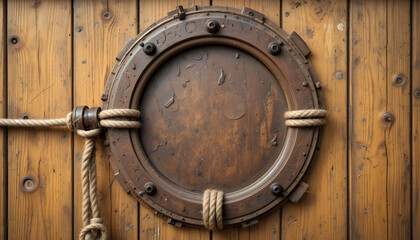 Fototapeta premium Wooden porthole with rope detail