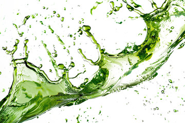 green liquid water or tea oil. neon lime liquid flows and splashes on a transparent background