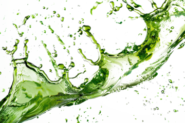 green liquid water or tea oil. neon lime liquid flows and splashes on a transparent background
