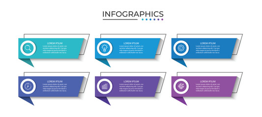 Vector Infographic label design template with icons and 6 options or steps.