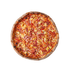 Fragrant pizza, Hawaiian, isolated on a white background.