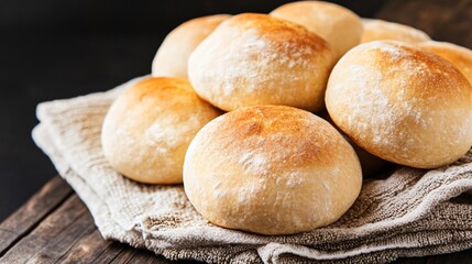 Golden Brown Crusty Bread Rolls on Linen Cloth