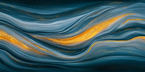 Abstract Blue Gold Liquid Marble Texture Background