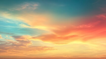 Serene Sunset Sky Colorful Cloudscape with Warm Hues and Pastel Tones