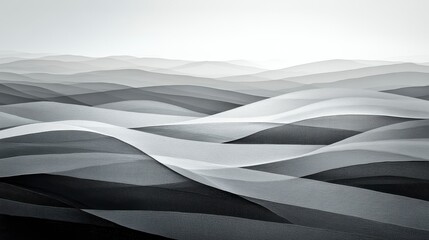 Obraz premium Abstract Grayscale Landscape Serene Rolling Hills Textured Waves Monochromatic Nature Scene