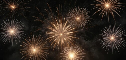 Fototapeta premium Abstract overlay of firework bursts on dark background, celebration, explosion