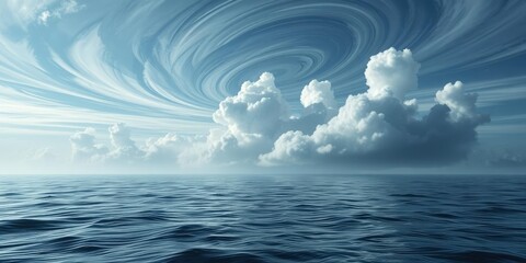 Obraz premium Abstract swirling black clouds suspended in the middle of a vast expanse of water, formless, swirl