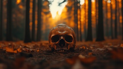 Autumnal Forest Skull Mystery Dark Moody Nature Scene