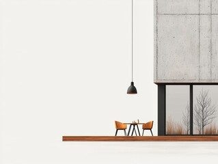 Modern architectural illustration of a loftstyle house under construction, with large windows and open spaces