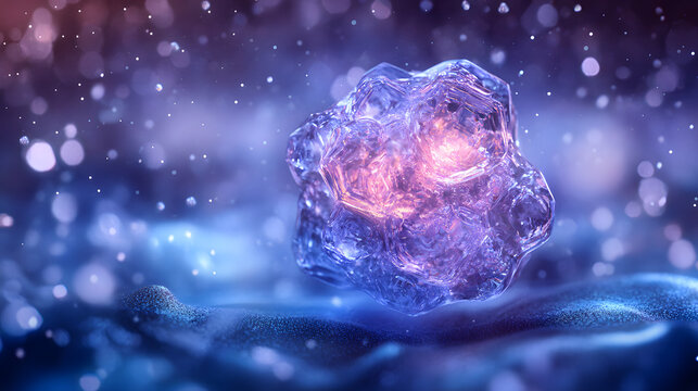 A floating cluster of 3D crystals, glowing with inner light and refracting the surrounding colors in an abstract composition 