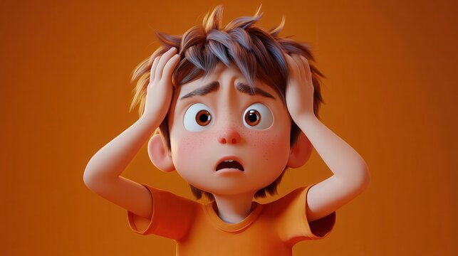 a boy in a trouble people feelings expression concept 3d cartoon style