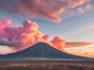 Fototapeta premium Majestic Volcano at Sunset with Colorful Clouds Over Serene Landscape