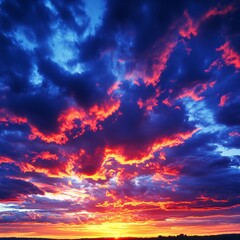 Fototapeta premium Fiery Sunset Sky Dramatic Cloudscape Vivid Colors