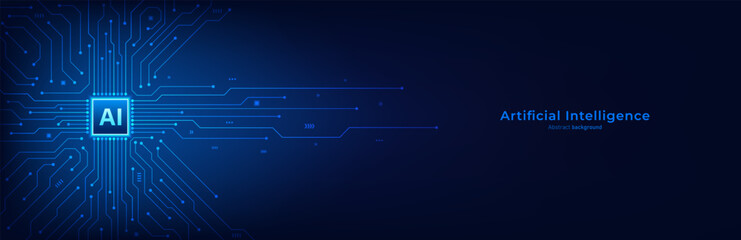 Concept of Artificial intelligence. Chip processor on circuit motherboard. Modern futuristic design background. Big Data and Machine Learning. Vector illustration.