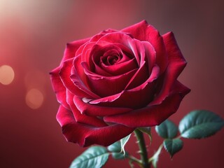 Vibrant Red Rose Surrounded by Delicate Petals on Soft Red Background