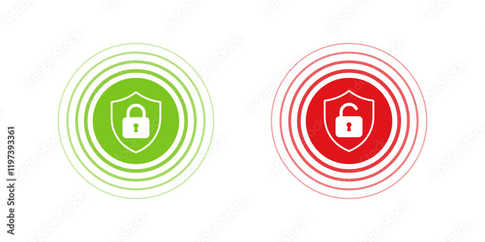 Poster Lock and Unlock symbol. The padlock shows protect and unprotected status. Cybersecurity and data protection technology. Icon element for app and web. Vector illustration.