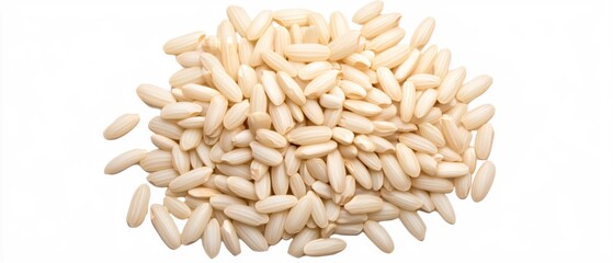 Obraz premium Heap of Creamy Brown Rice Grains Isolated on White Background Food Photography